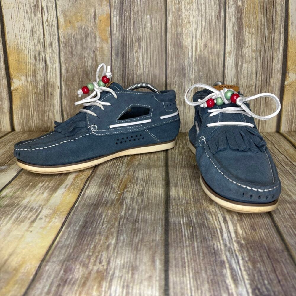 Dolfie Hippie Boho Southwest Fringe Blue Suede Leather Shoes‎ Sz 41 US 9.5-10